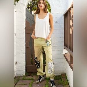 NWT POL Floral Patchwork Pistachio Pants